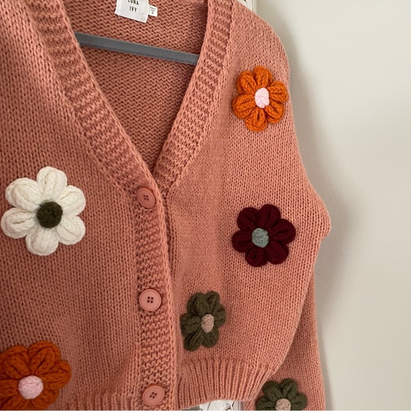 Anthropologie Luna Ivy 3D Oversized Knit Cardigan Sweater Size S Boho Festival - Picture 4 of 11